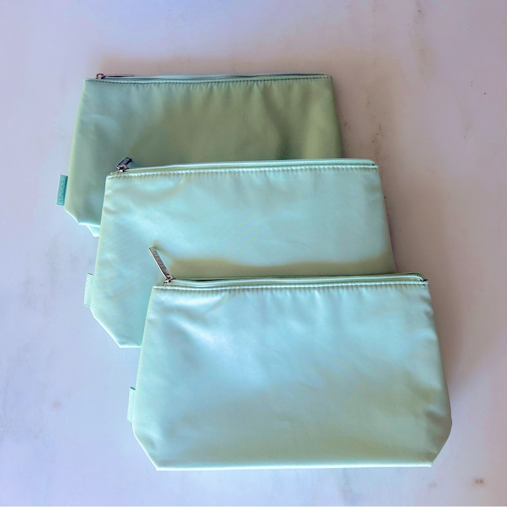 3 Clinique Makeup Bags Sage Green NEW!